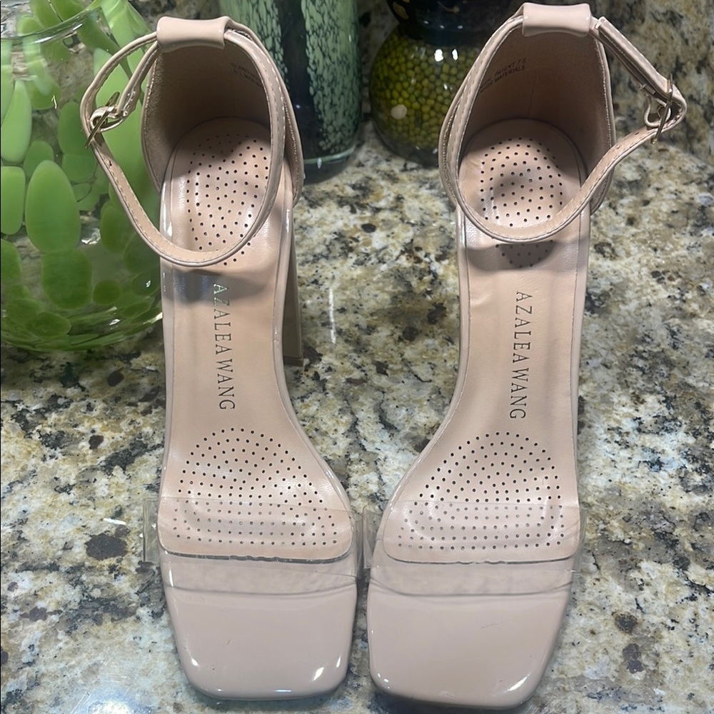 Cream High Platform Heels with Ankle Strap